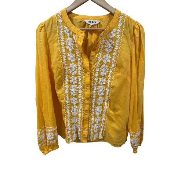 Boden Sunny Yellow Blouse Embroidered US 4 - Picture 1 of 5